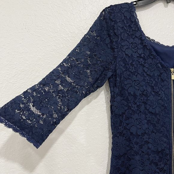 Laundry Lace Bodycon Dress Womens 8 Floral Stretch Blue Shelli Segal Half Sleeve - Picture 7 of 10